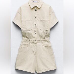 Zara Cream Denim Romper